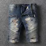 balmain shorts jeans biker homme  sale destroyed blue